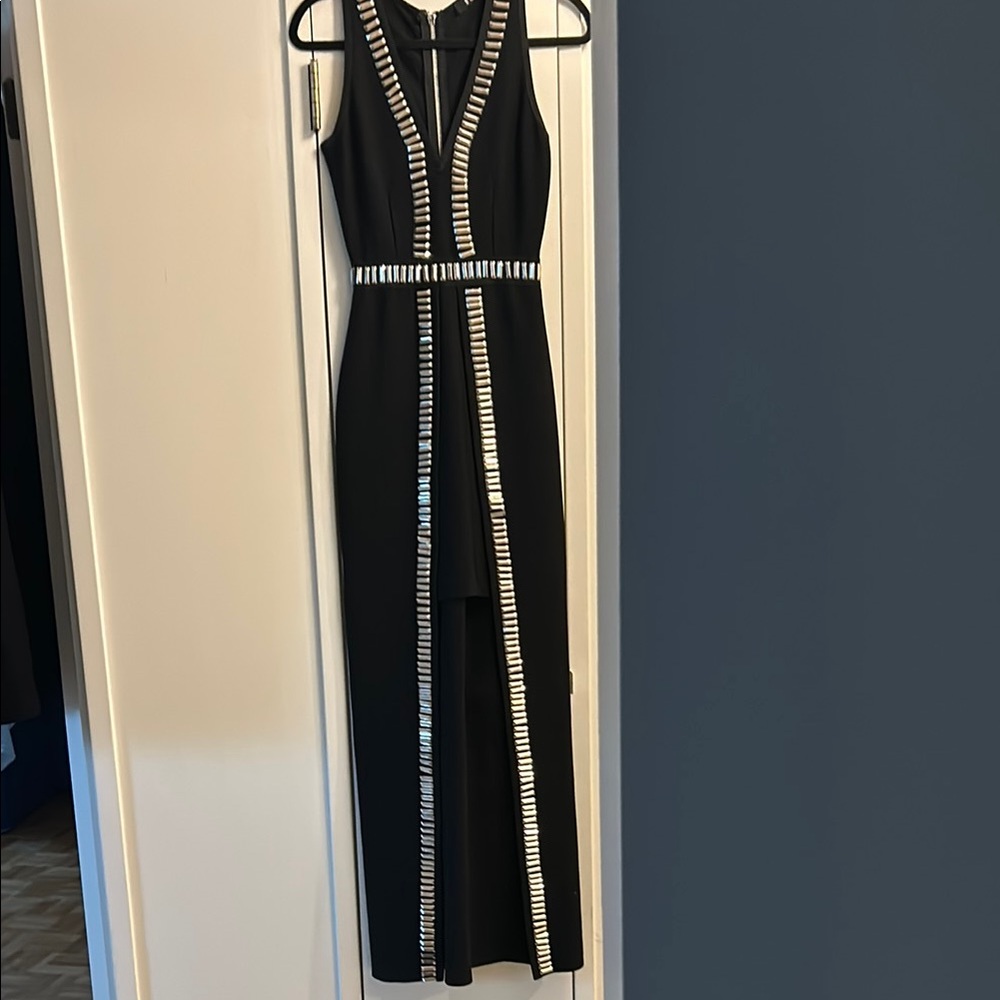 F & P Elegant Black Sleeveless Dress with Silver Accents